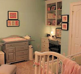 Aqua blue and pink baby girl nursery room with lots of inexpensive DIY decorating ideas