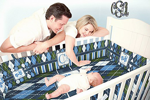 Argyle golf baby crib nursery bedding set for a boy or girl nursery room