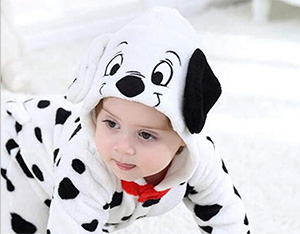 Homemade DIY infant baby dalmation puppy dog halloween costume cruella deville mom and baby