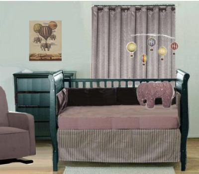 Plum purple copper and gray baby elephants and hot air balloons nursery theme