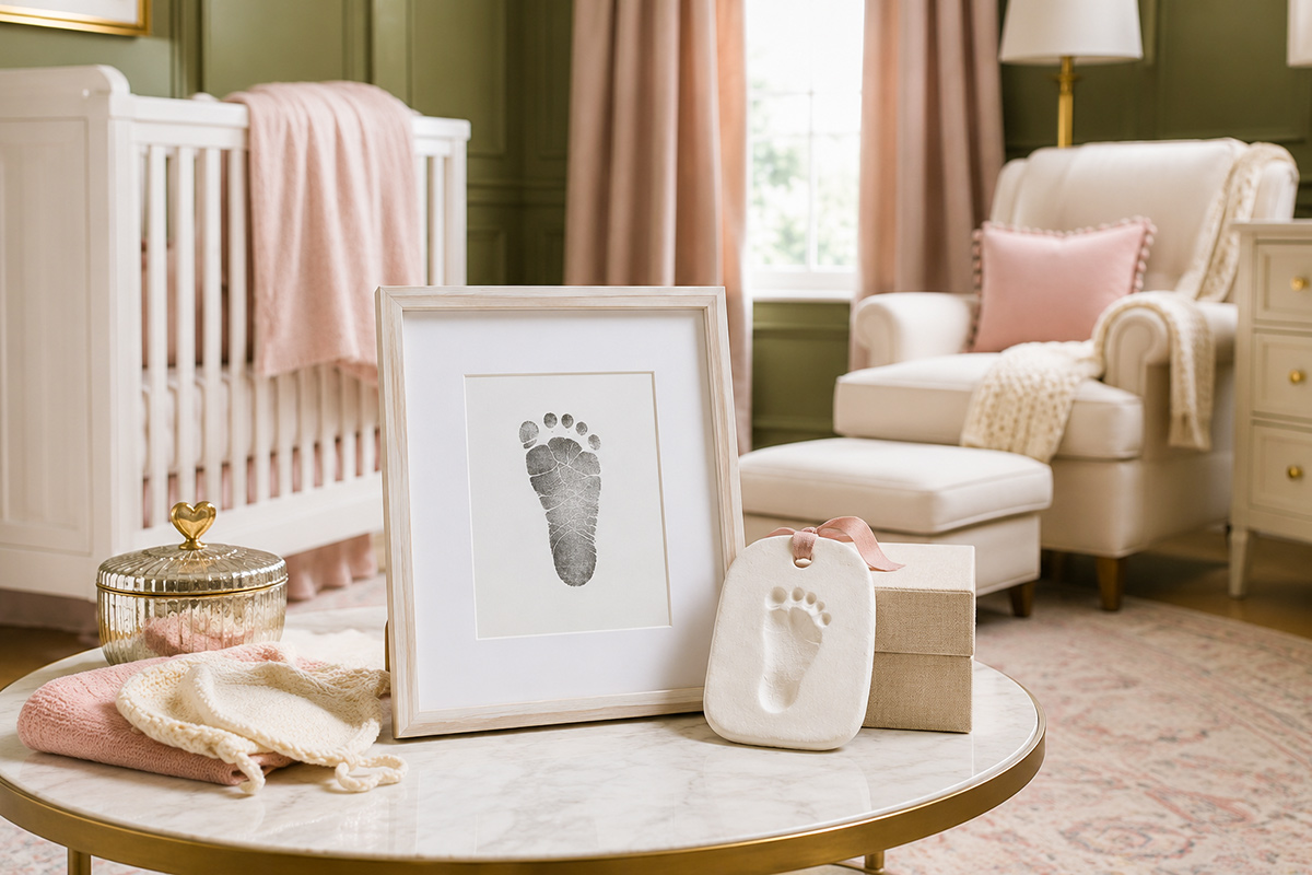 Baby footprint crafts and keepsake ideas including framed nursery art and handmade gifts