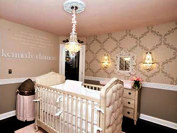 Pink and Grey Rococo Nursery Decorated for a Baby Girl in a Princess Room Theme