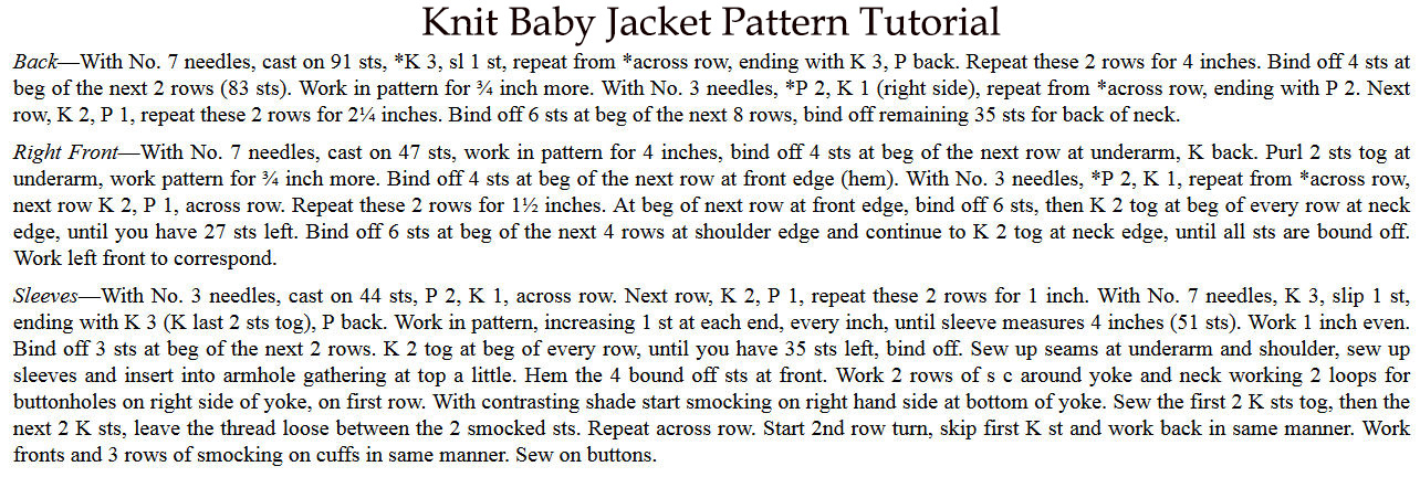 Free vintage knit baby sweater jacket pattern.
