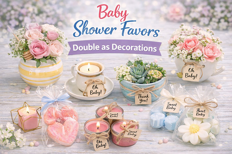 Baby shower favors that double as table decorations and keepsakes
