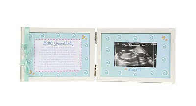 A baby blue and white baby boy ultrasound scan picture frame for grandparents