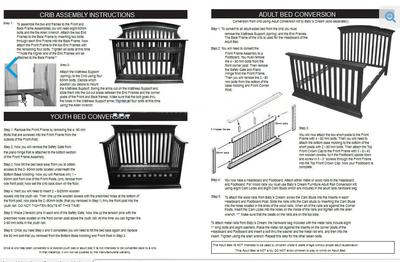 Baby's Dream Crib and Toddler Bed Conversion Converting Assembly Instructions Manual with Parts Diagram