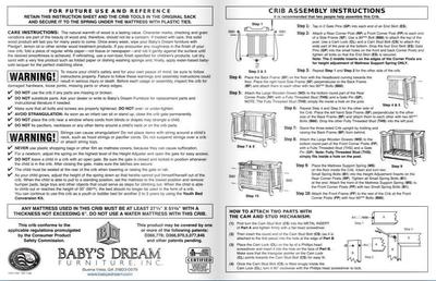 GXCCPNCN Baby's Dream Generation Next Crib Instructions Manual and Parts List
