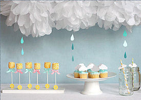 DIY Crafts umbrella baby shower with tissue paper cloud and raindrops mobile decorations