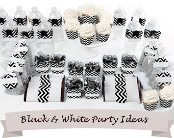 Black and white chevron stripes baby shower dessert table ideas with cupcakes