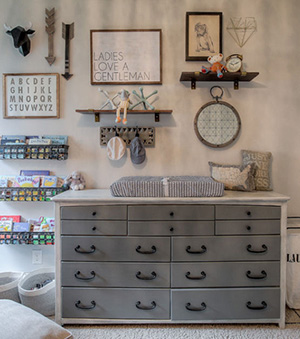 Black white and grey painted baby nursery dresser changing table