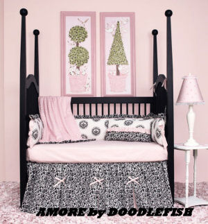 black toile baby bedding pink white crib sets nursery unisex gender neutral baby boy girl modern contemporary