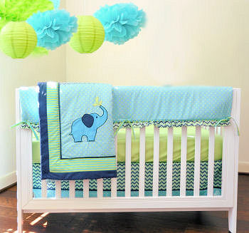 Baby boy bedding set in blue and white stripes