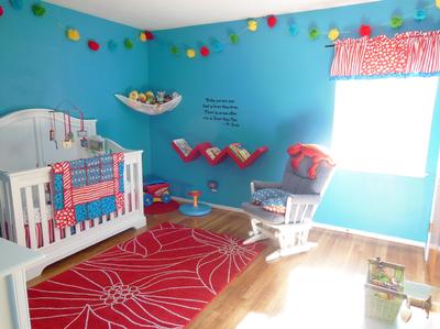 Our baby boy's bright and colorful Cat in the Hat Nursery decor.