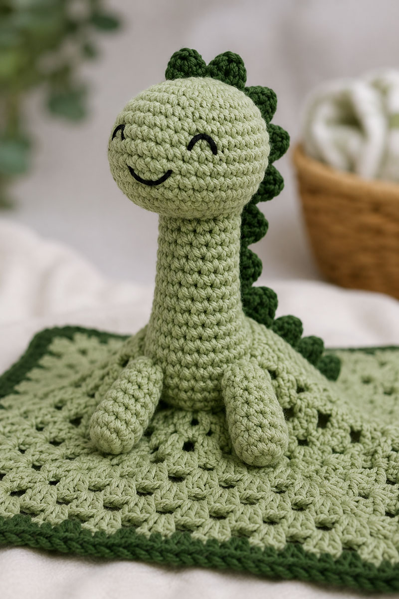 crochet dinosaur lovey head detail