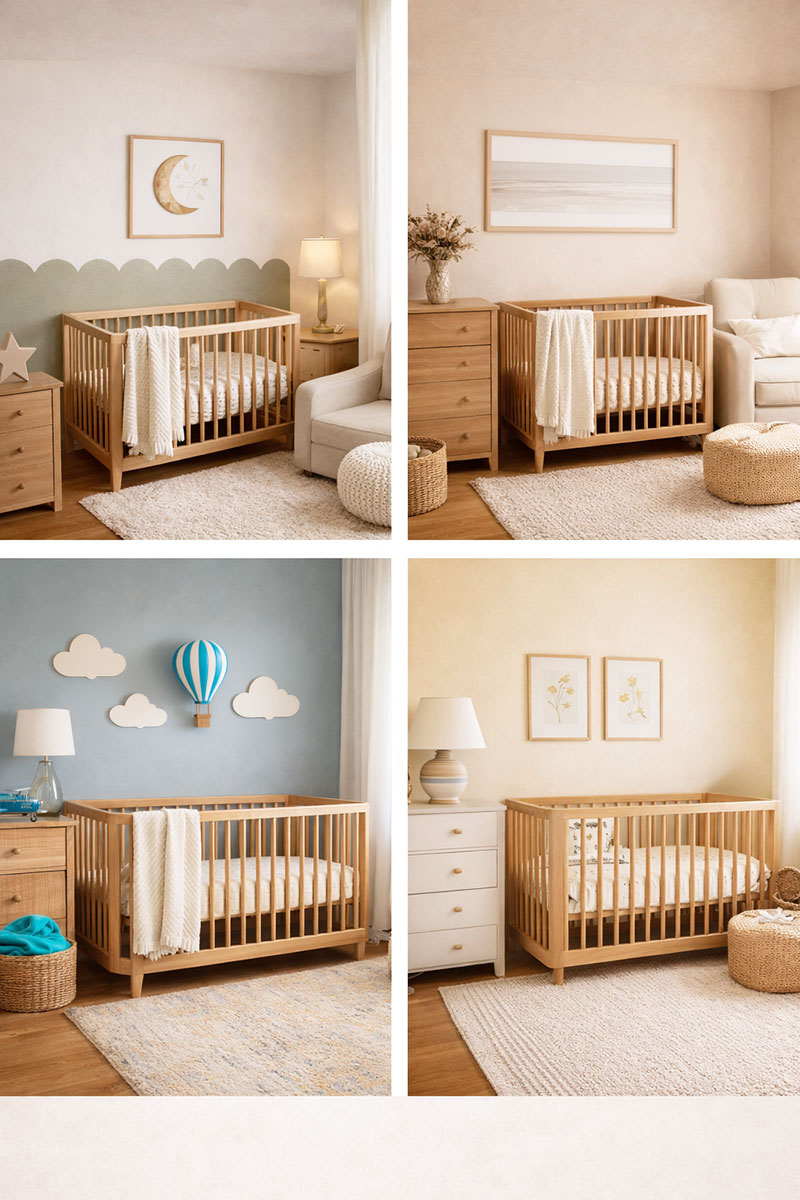 Nursery with coordinated wall color and repeated decor accents