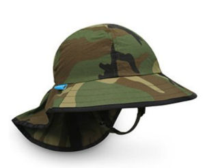 Camo baby sun hat with brim in camouflage print fabric