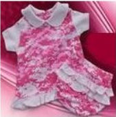 Pink camo baby dress with matching ruffled diaper cover in camouflage print fabric