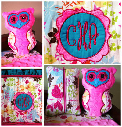 Personalized custom pink owl baby crib bedding set for a baby girl nursery room theme