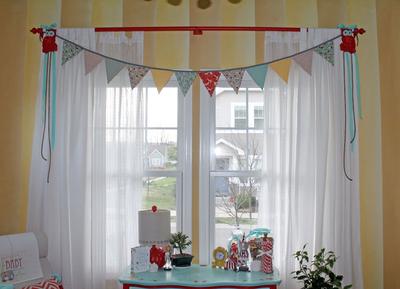 Owl and Bunting Banner Window Treatment