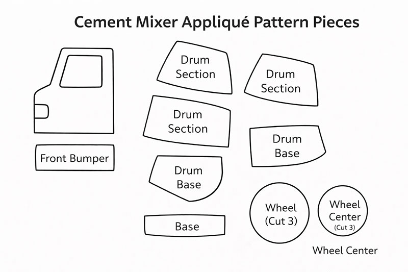 cement mixer appliqué pattern pieces for quilting