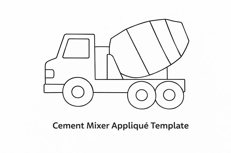 cement mixer appliqué template used in construction truck quilt pattern