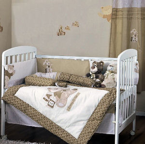Baby girl brown nursery crib bedding and wall decorating ideas