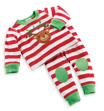 Gender neutral unisex Mud Pie Newborn Baby Rudolph the Red Nosed Reindeer long johns style Christmas pajamas