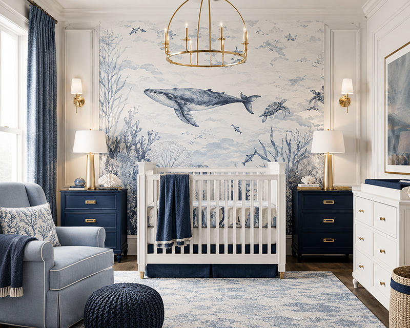 coastal nursery wallpaper with ocean-inspired baby room decor