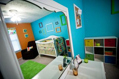 Colorful Bright and Bold Baby Nursery in Aqua Blue, Lime Green and Orange!