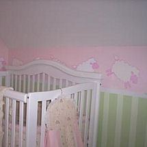 Pink and Green lamb theme baby girl nursery room decor