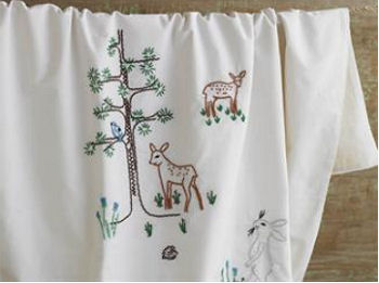 Coyuchi Thor Forest Friends Organic Baby Crib Collection with Embroidered Baby Deer and Woodland Creatures