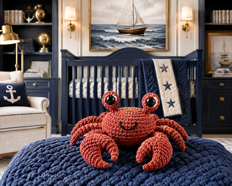 Crab crochet pattern with raised eyes and little claws