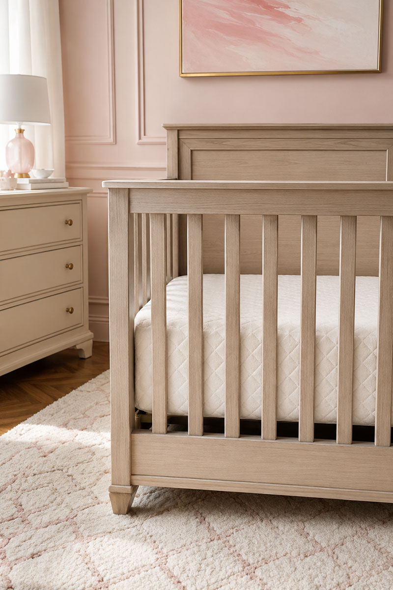 Crib mattress fitted securely inside a crib frame