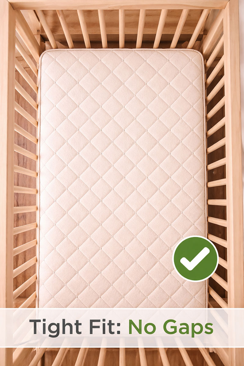 crib mattress fitting tightly inside crib with no gaps