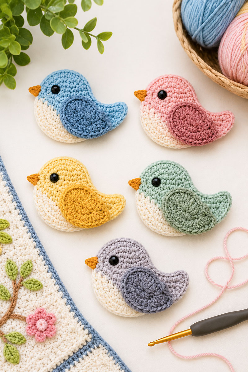 crochet bird applique patterns for baby blankets and nursery decor