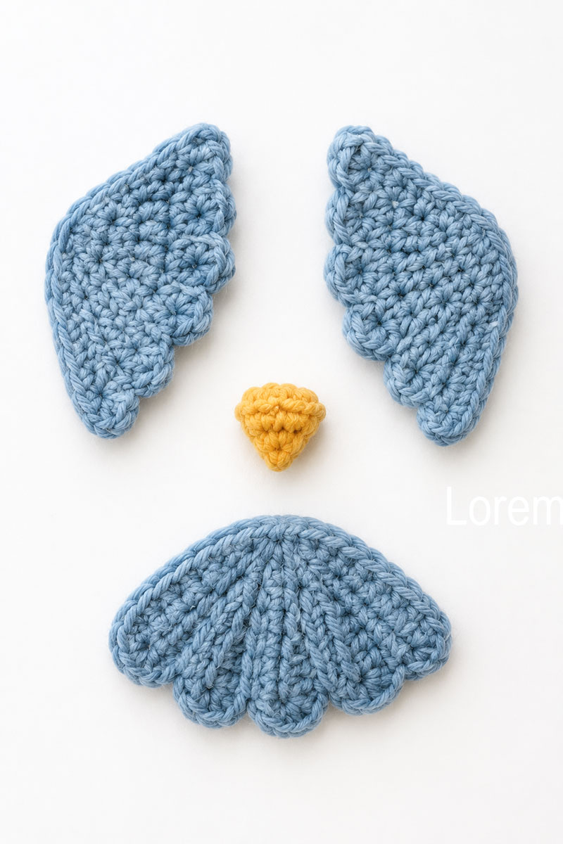 crochet bird wings beak and tail details for a free baby bird pattern