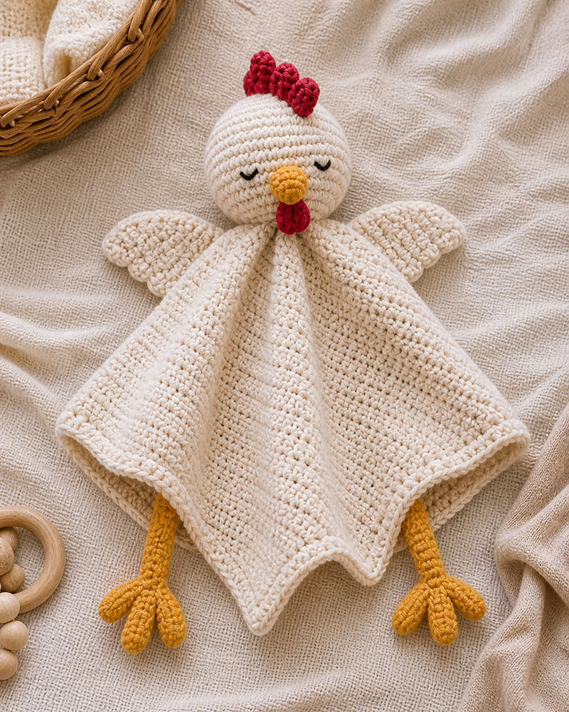 Crochet chicken pattern blanket body with beginner granny-style stitches