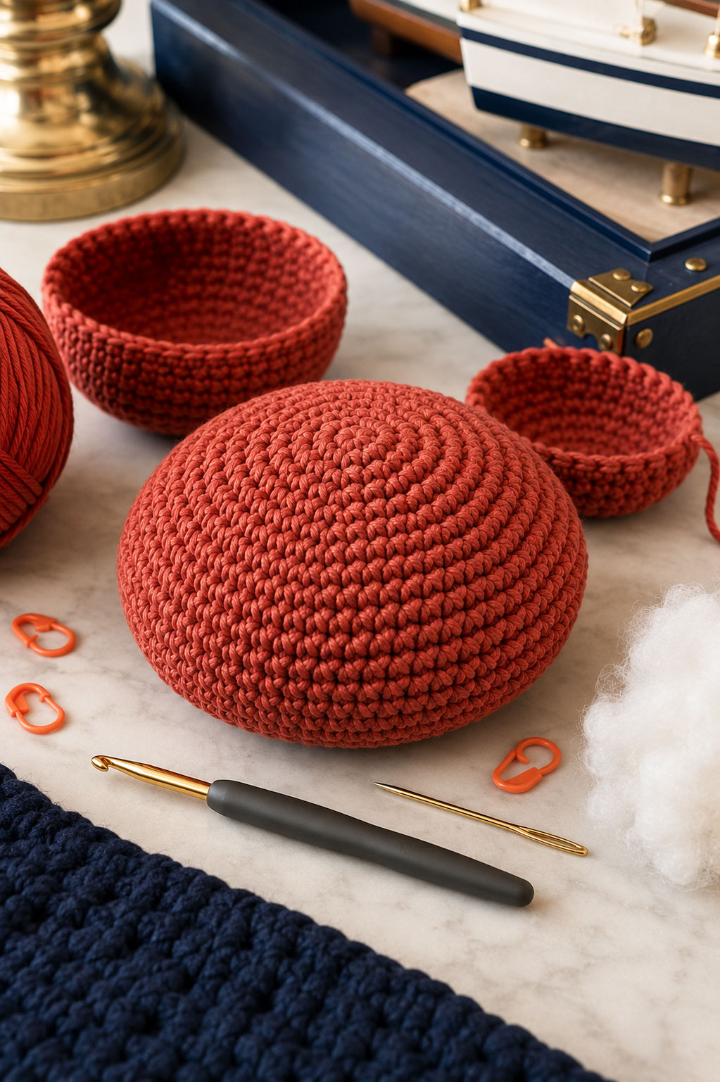 Round crochet crab body with defined shell shape