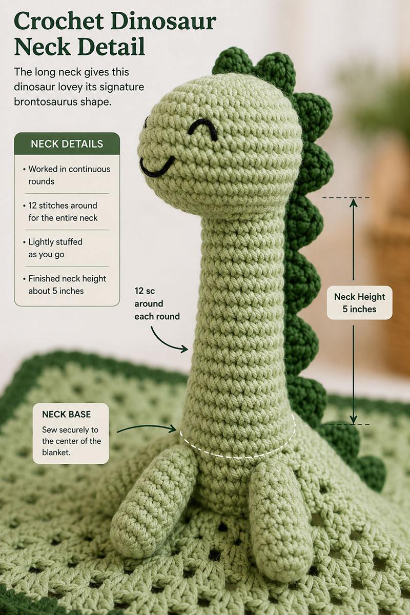 crochet dinosaur lovey neck construction