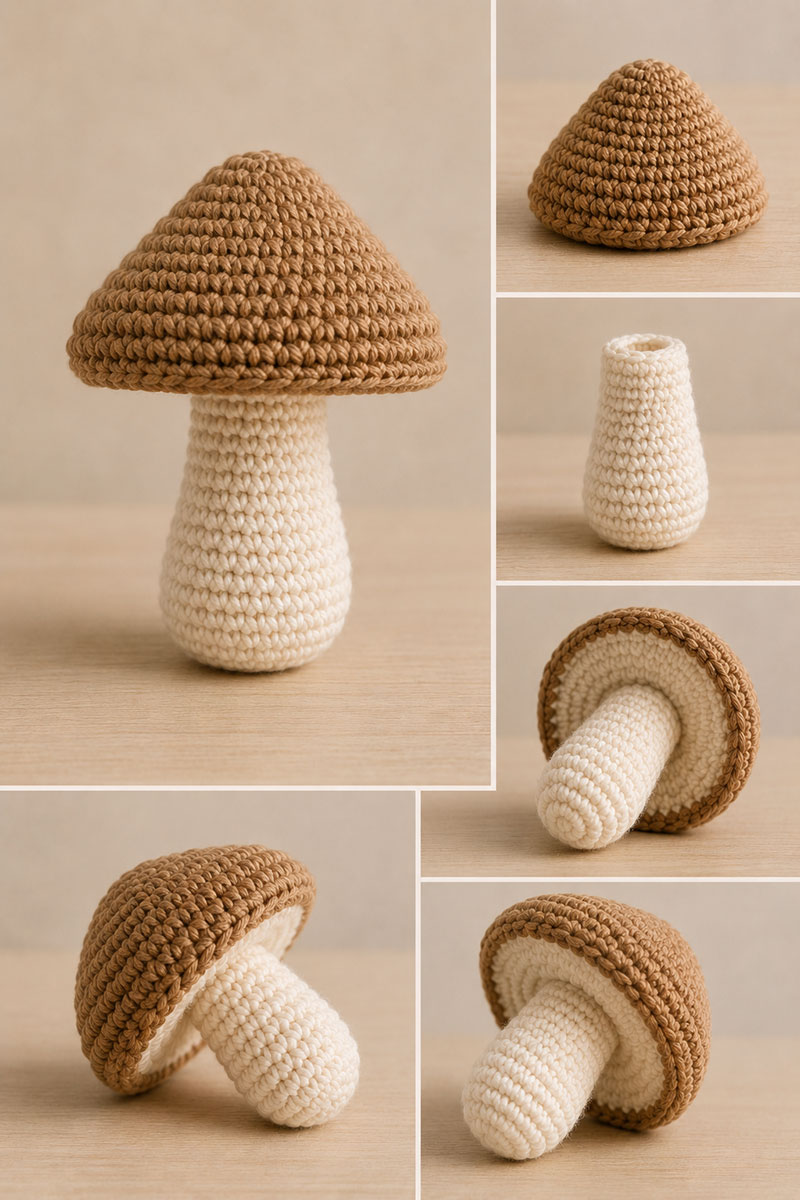 Tall crochet forest mushroom decoration for a woodland nursery