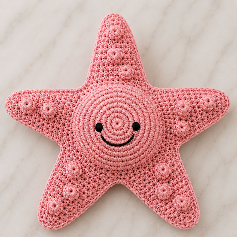finished crochet starfish lovey pattern with raised texture and rounded arms