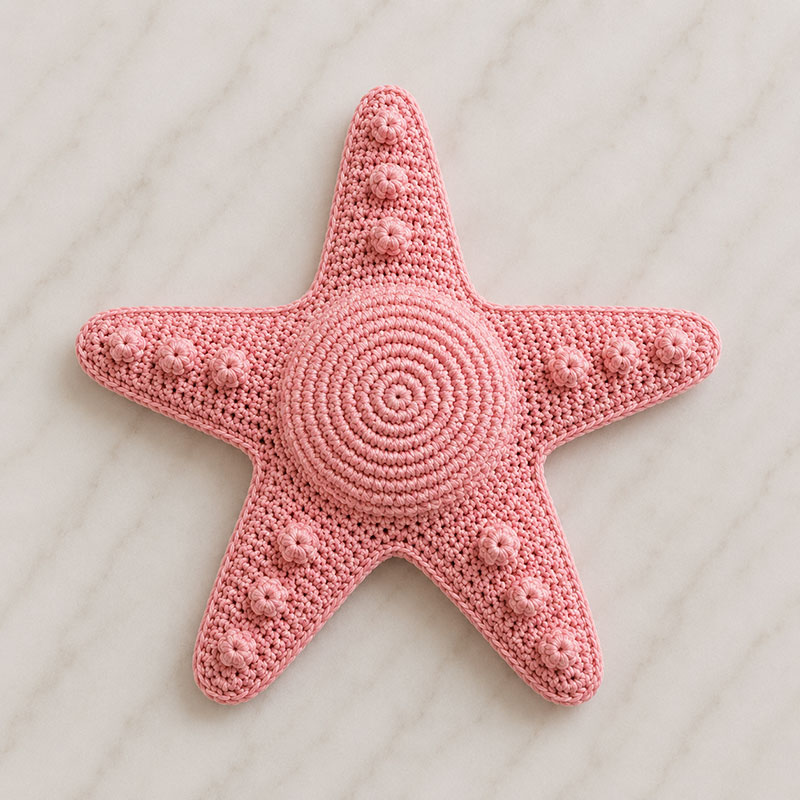 crochet starfish front panel with rounded textured arms