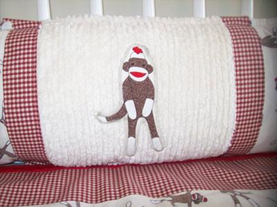 Sock Monkey baby crib bumper applique 