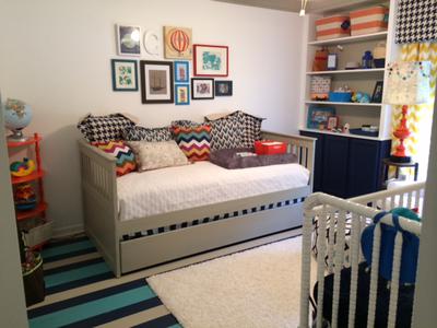 Our baby boy's nursery room was decorated using a combination of patterns including chevron, houndstooth and more!