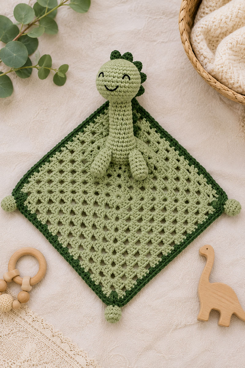 crochet dinosaur security blanket body