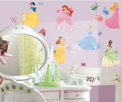 Disney Princess wall stickers and decals with faux gems for a baby girl nursery room