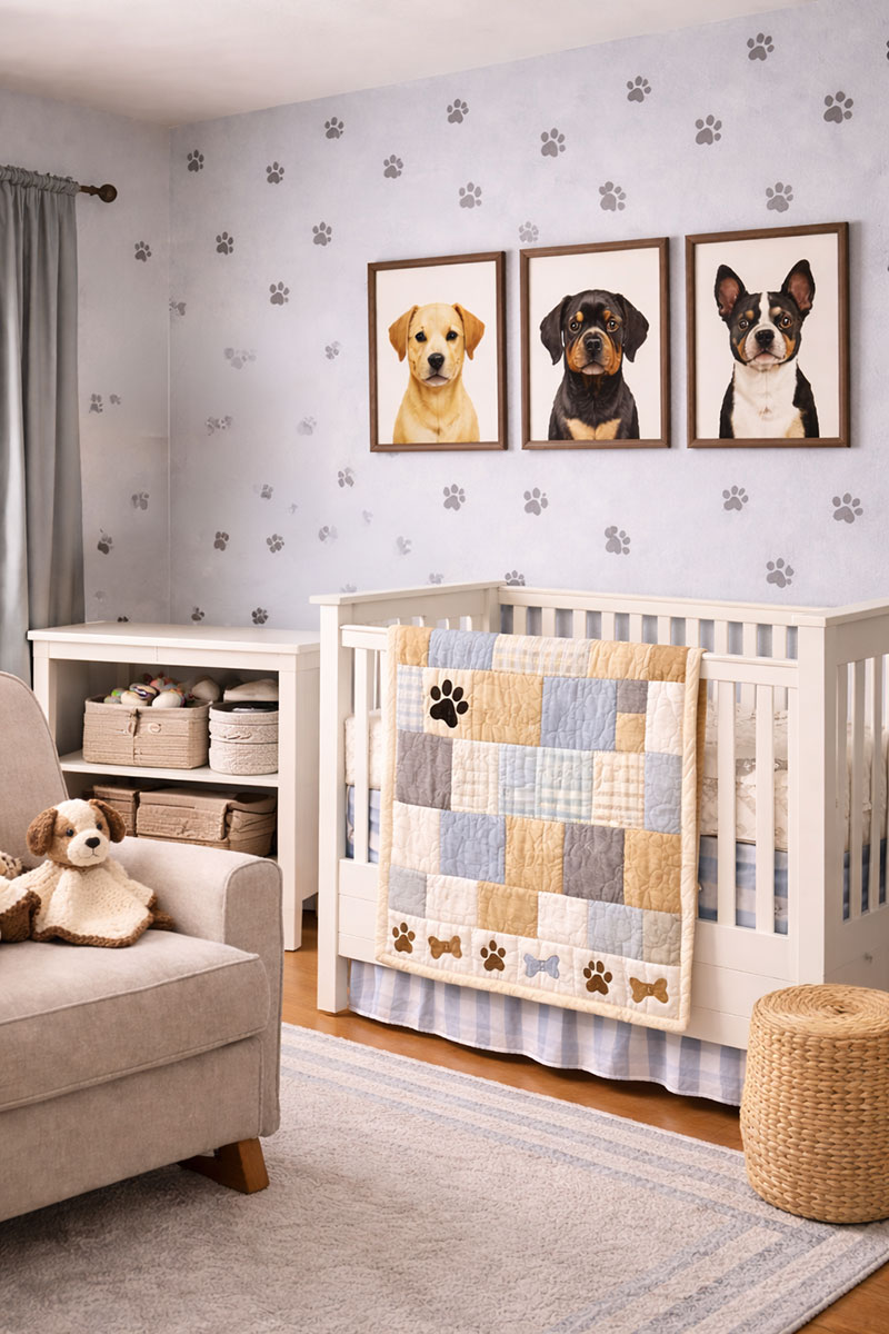 DIY puppy nursery ideas with paw print accents and handmade details