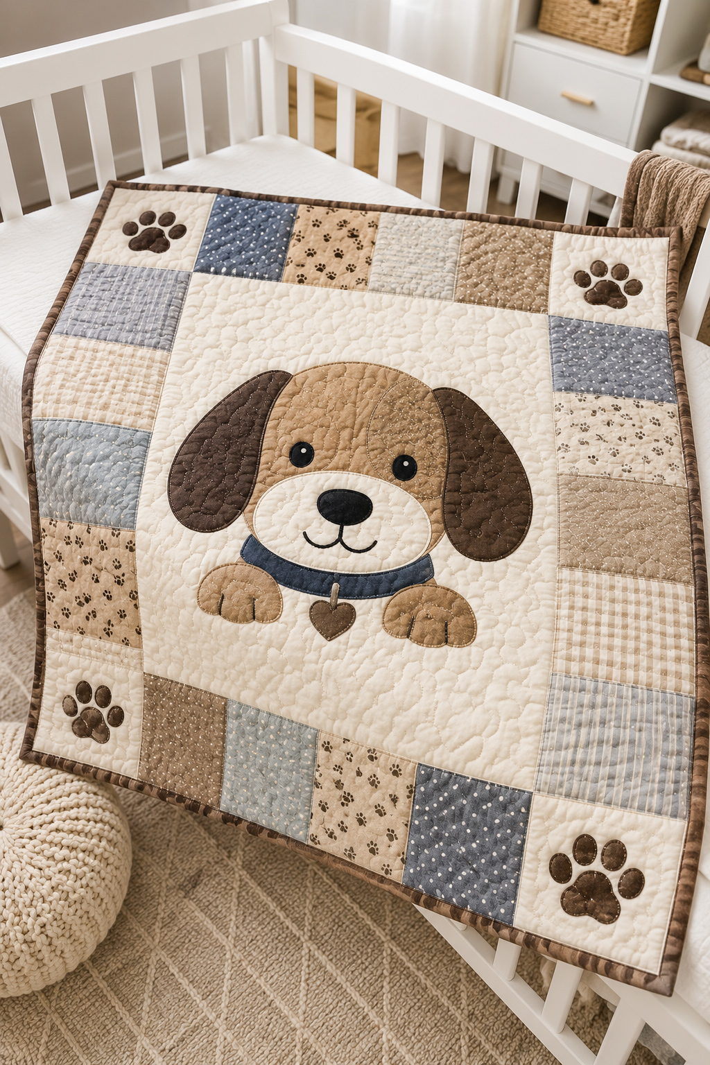 dog baby quilt patterns with puppy applique blocks and paw print quilt details