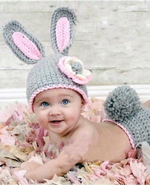 Easter baby photo prop ideas crochet bunny ear hat and diaper cover