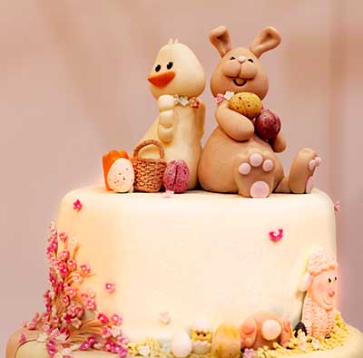 Themed Easter baby shower cake idea yellow duck ducky little lamb bunny rabbit